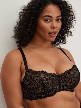 TORRID CURVE Balconette Unlined Lace Bra Black Nude Plus Size 40DDD Whimsigoth